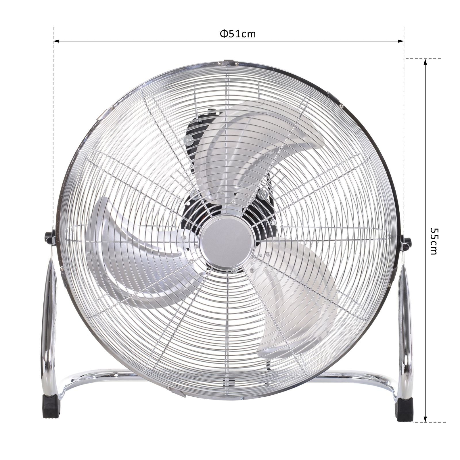 18" Chrome Metal Floor Fan with Tilting, High Velocity, 3 Speed, Portable Gym Fan for Home Office, Silver