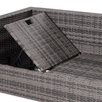 Outsunny 3PC Rattan Garden Furniture Storage Sofa Set, 4 Seater Wicker Coffee Table Conservatory Sun Lounger Reclining Set with Cushion, Grey