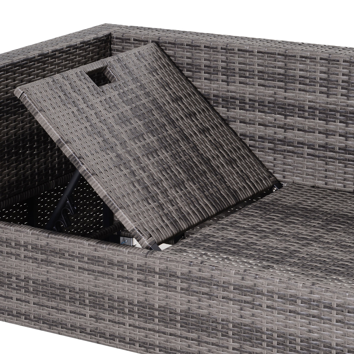 Outsunny 3PC Rattan Garden Furniture Storage Sofa Set, 4 Seater Wicker Coffee Table Conservatory Sun Lounger Reclining Set with Cushion, Grey