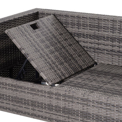 Outsunny 3PC Rattan Garden Furniture Storage Sofa Set, 4 Seater Wicker Coffee Table Conservatory Sun Lounger Reclining Set with Cushion, Grey