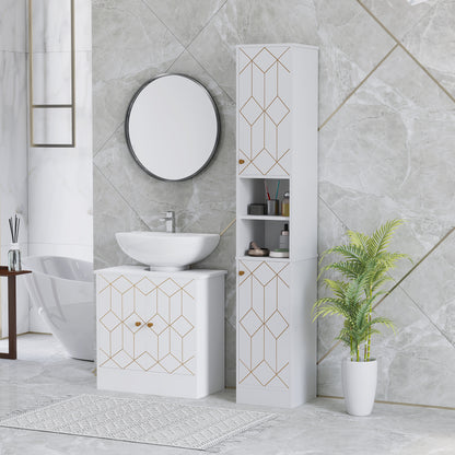 Tall Bathroom Storage Cabinet with Doors, Slim Bathroom Storage Unit with Adjustable Shelves, Freestanding Bathroom Storage Unit, White