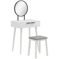 HOMCOM Modern Dressing Table with Round Mirror and Stool, Makeup Vanity Table with 2 Drawers for Bedroom, Living Room, 60 x 40 x 123 cm, White