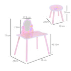 HOMCOM Kids Dressing Table Girls Pink Wooden Kids Dressing Table & Stool Make Up Desk Chair Toys Fairy Dresser Play Set w/Mirror
