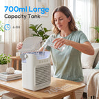 Air Cooler with Adjustable Head, Portable Air Conditioner with 3 Wind Speed, 2 Cool Mist, RGB Light, Grey
