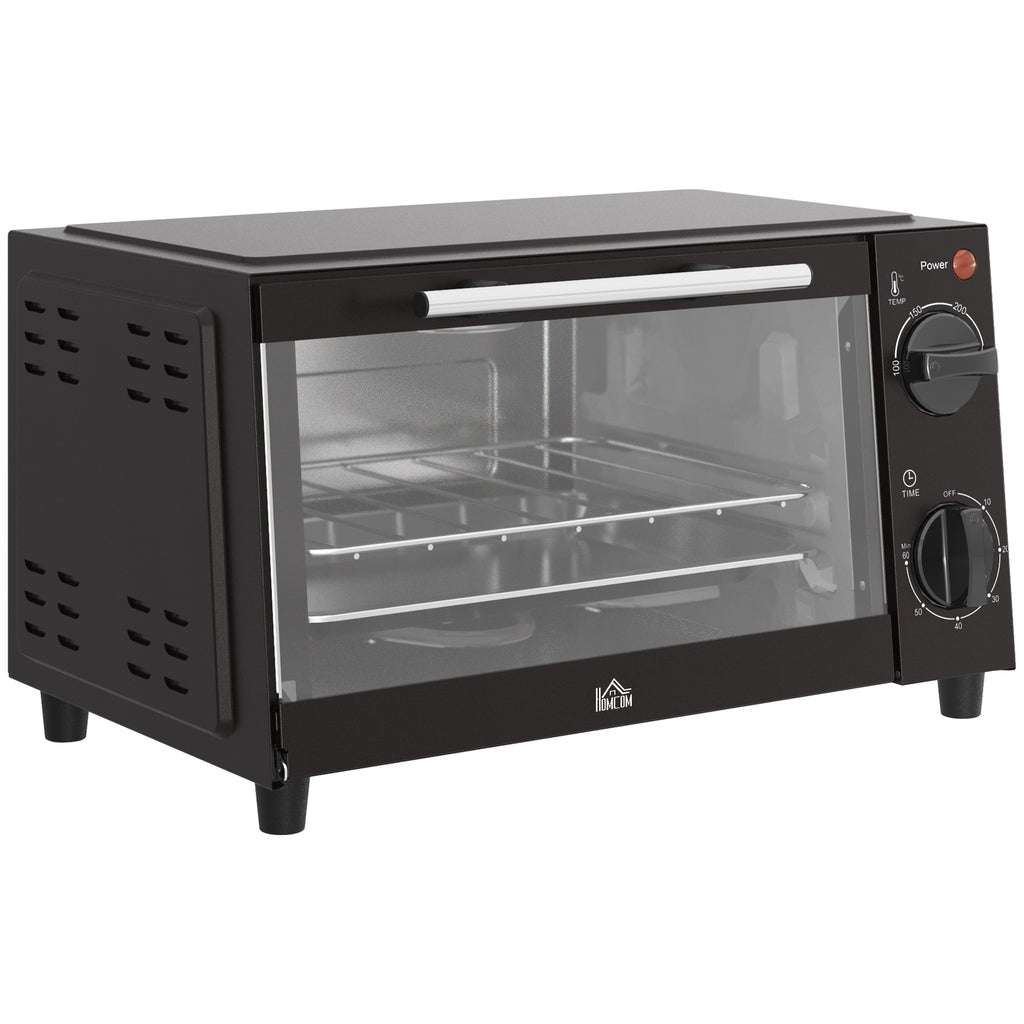 Mini Oven, 9L Countertop Electric Grill, Toaster Oven with Adjustable Temperature, Timer, Dishwasher Safe Baking Tray and Wire Rack, 750W, Black