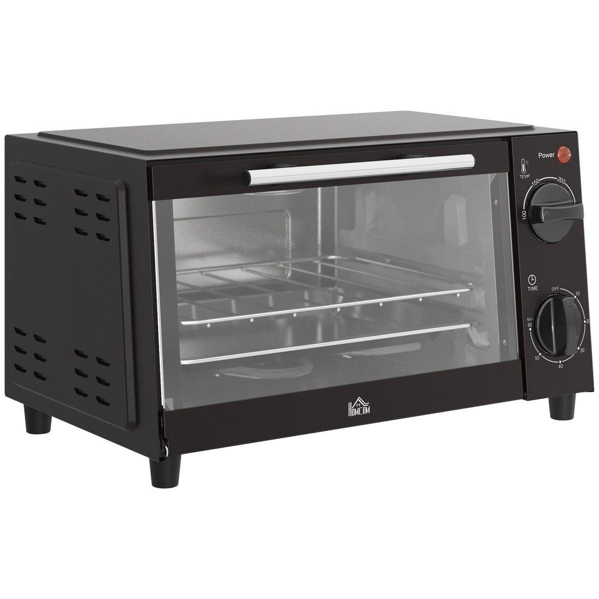 Mini Oven, 9L Countertop Electric Grill, Toaster Oven with Adjustable Temperature, Timer, Dishwasher Safe Baking Tray and Wire Rack, 750W, Black