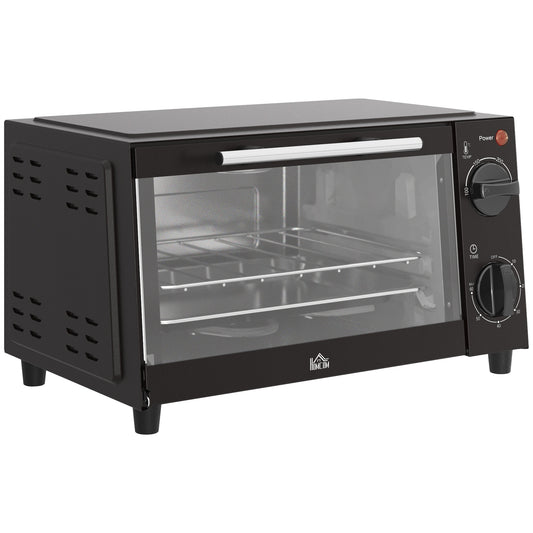 Mini Oven, 9L Countertop Electric Grill, Toaster Oven with Adjustable Temperature, Timer, Dishwasher Safe Baking Tray and Wire Rack, 750W, Black