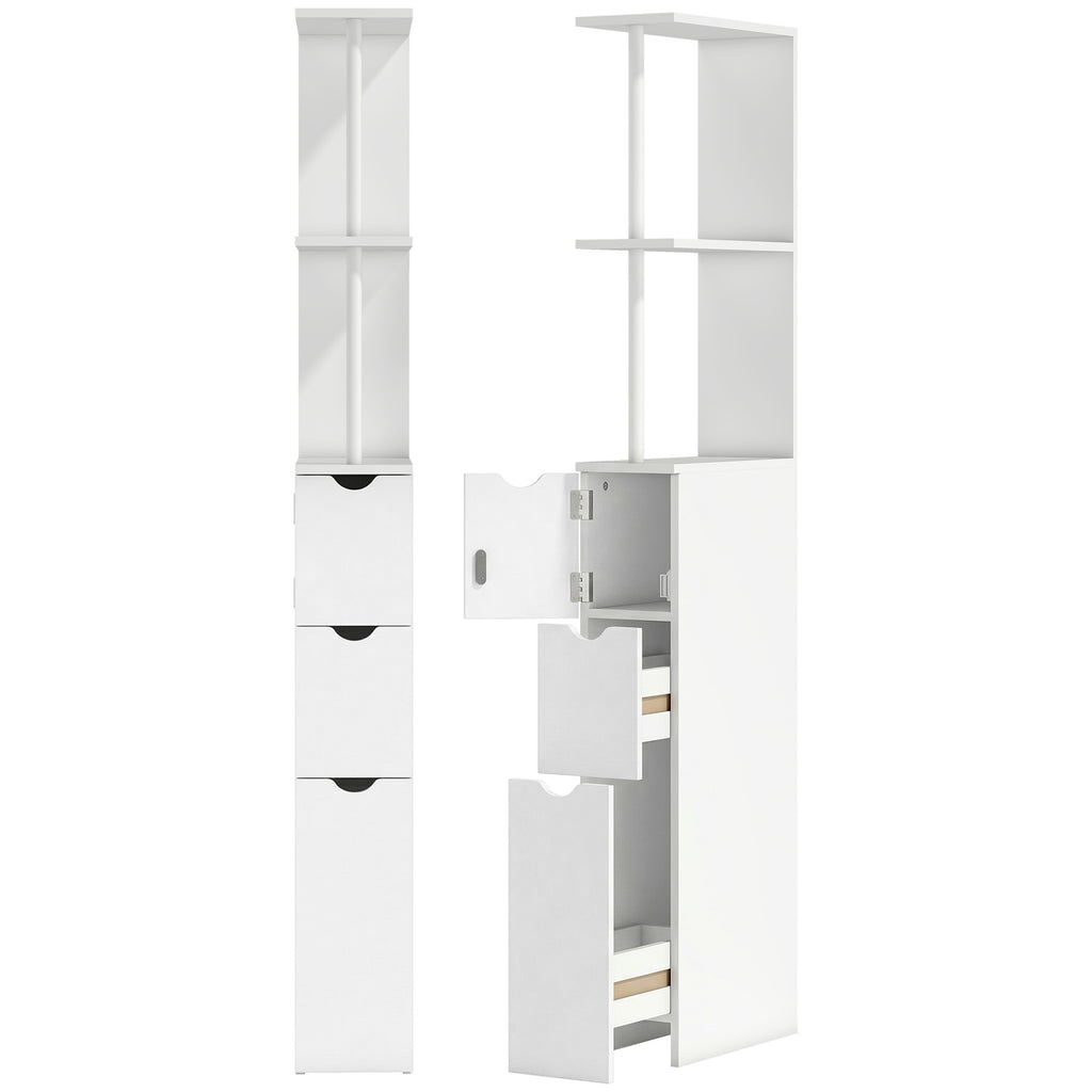 HOMCOM Slim Bathroom Storage Cabinet with Drawers, Tall Bathroom Cupboard with 2-Tier Shelf, White
