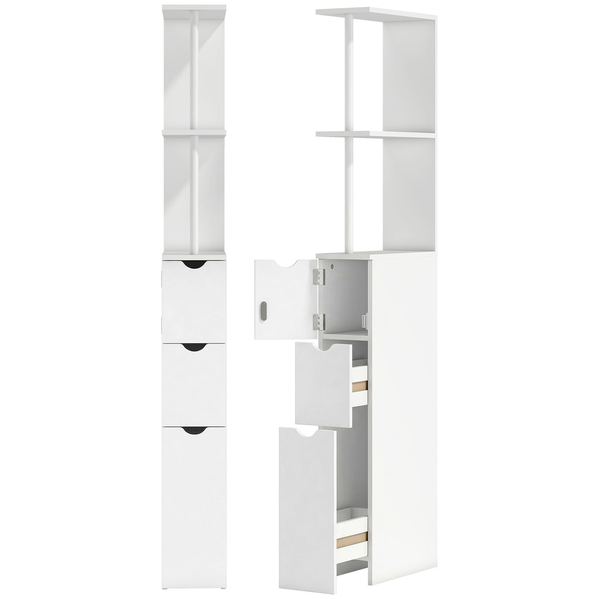 Slim Bathroom Storage Cabinet with Drawers, Tall Bathroom Cupboard with 2-Tier Shelf, White