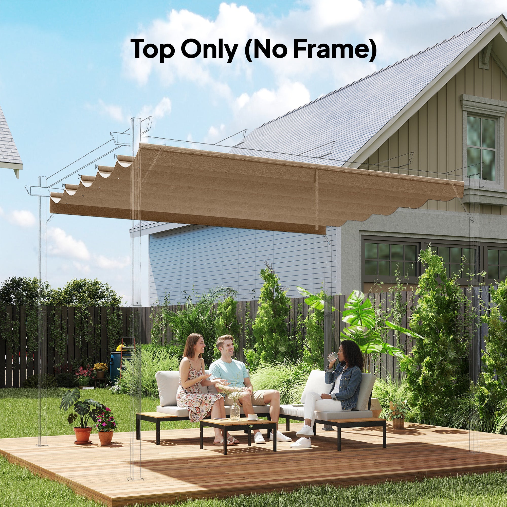 Outsunny Retractable Pergola Cover, 2.55 x 2.5 m Replacement Canopy Fabric for 3 x 3 m Frame, Roof Top Only, Tan