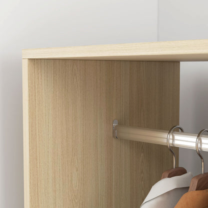 Open Wardrobe on Wheels, Bedroom Wardrobe with Clothes Hanging Rail, 2 Storage Shelves, Mobile Garment Rack for Cloakroom, Hallway, Natural