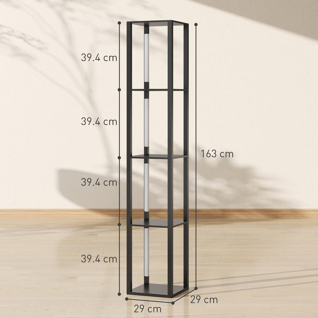 LED Floor Lamp with Shelves, Modern Dimmable Standing Lamp with 3 Brightness Levels and Foot Switch for Living Room, Bedroom, Office, Black