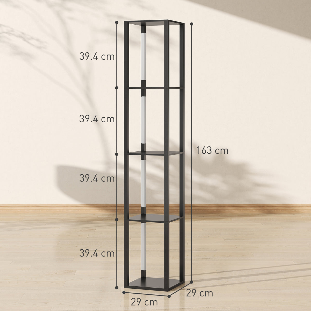 LED Floor Lamp with Shelves, Modern Dimmable Standing Lamp with 3 Brightness Levels and Foot Switch for Living Room, Bedroom, Office, Black