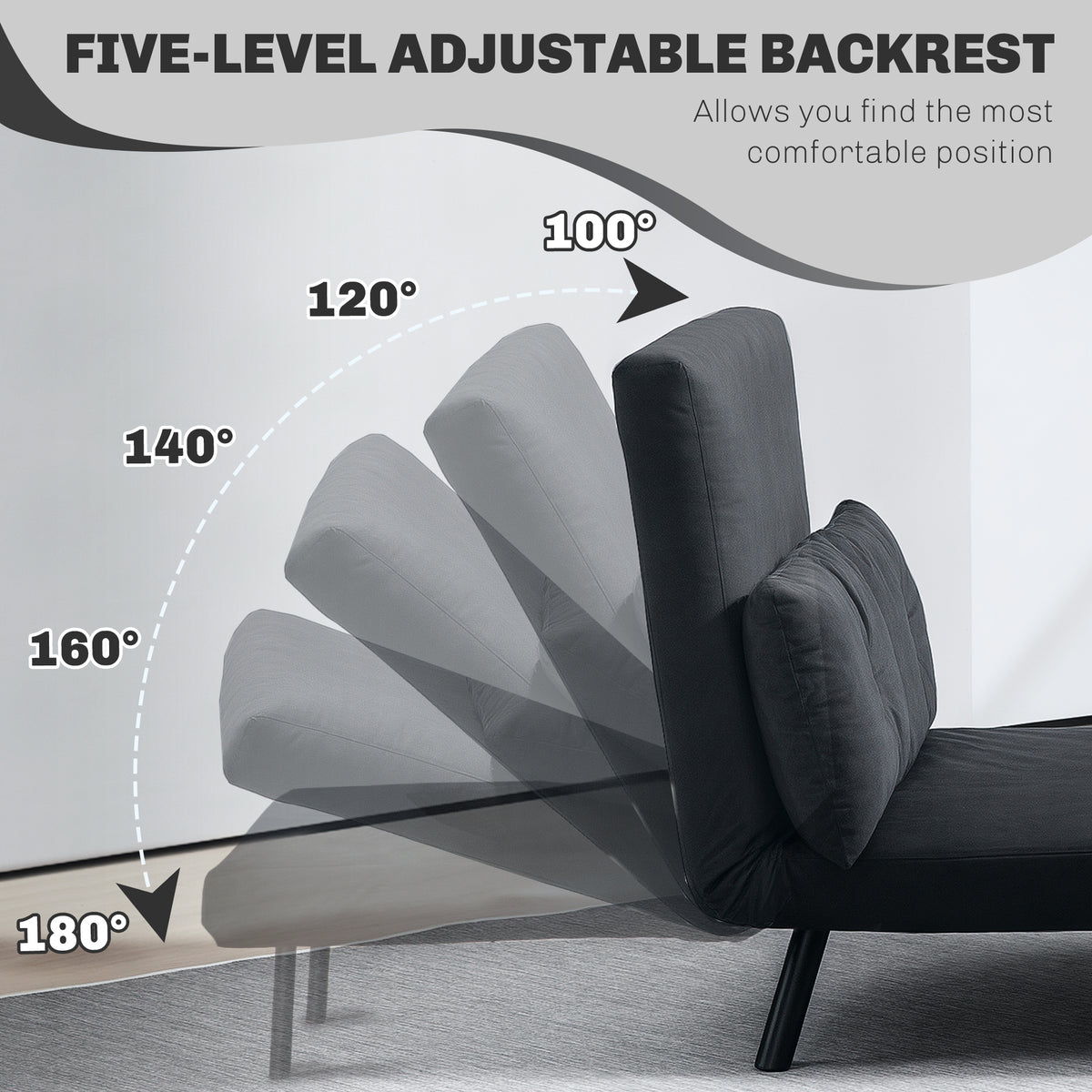 4-in-1 Velvet-Feel Double Sofa Bed, with Pillows - Black