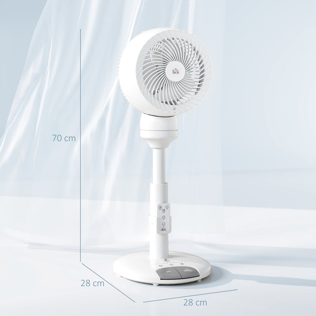 Standing Fan for Bedroom, 28" Pedestal Fan with Remote, 70° Oscillating, 90° Vertical Tilt, 3 Speeds, Adjustable Height, 7H Timer, Foot Button, White
