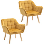 HOMCOM Accent Chair, Velvet Upholstered Vanity Tub Chair with Flared Armrests, Slanted Back, Solid Wood Legs, Comfy Padding Armchair, Home Bedroom Furniture Seating, Set of 2, Yellow