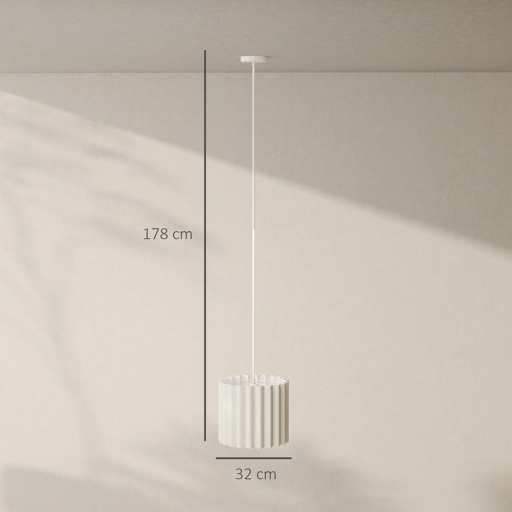 Linen Pendant Light, Bedside Ceiling Lamps with E27 Bulb, Modern Hanging Lights for Living Room, Bedroom, Kitchen, Hallway, White