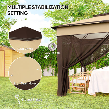 Outsunny 3 x 3(m) Pop Up Gazebo, Height Adjustable Instant Event Shelter with Netting and Carrying Bag, Beige