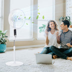 16'' Pedestal Stand Fan, 3 Speed 3 Mode, 85° Oscillation, LED Panel, 3M Remote Controller, Height Adjustable for Living Room, Bedroom, Garage, Office, Black and White