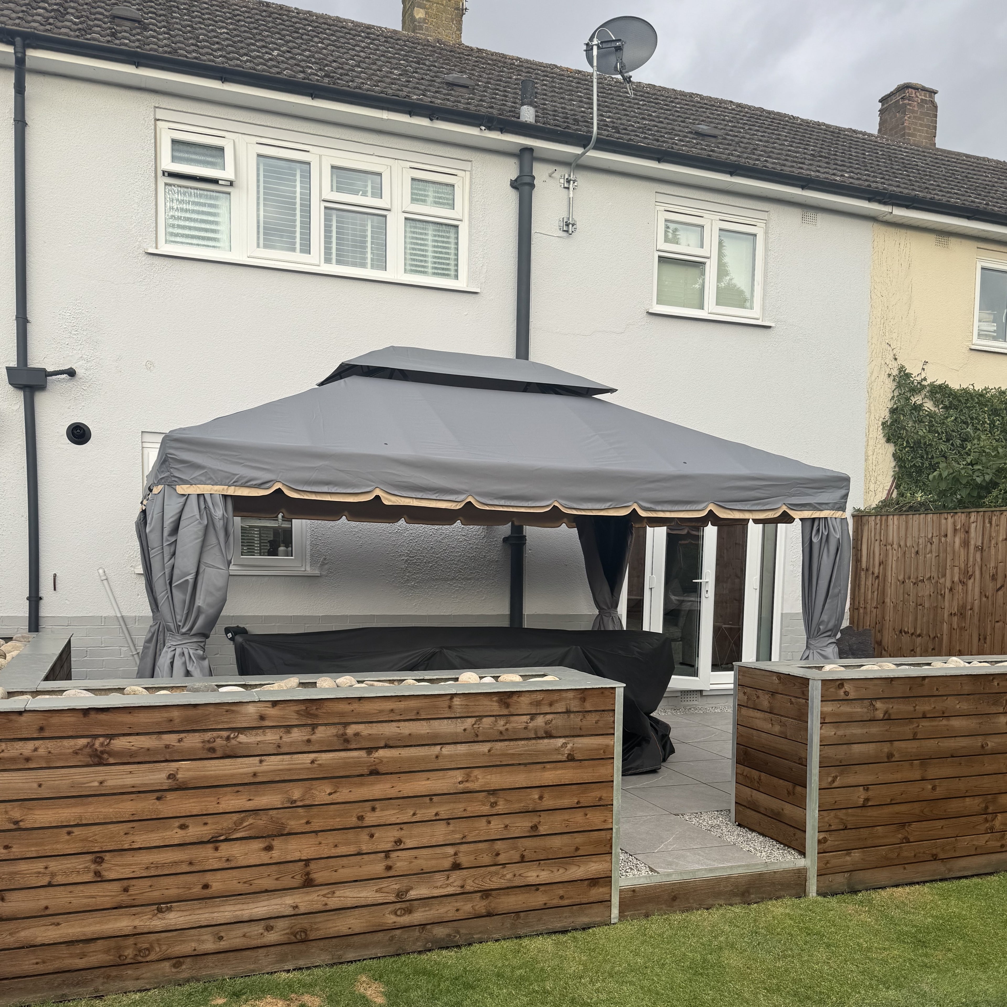 Outsunny 3 x 4m Aluminium Garden Gazebo, Marquee Canopy Shelter Pavilion Party Tent with Nets and Curtains for Garden and Deck, Grey