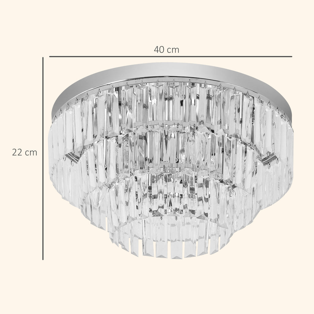Set of 2 Modern Crystal Ceiling Lights, Chandeliers, Pendant Lamps w/ 7 Lights, E14 Fittings for Living Room, Bedroom, Silver