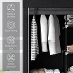 Fabric Wardrobe w/ Shelves Hanging Rail Foldable Wardrobe Black