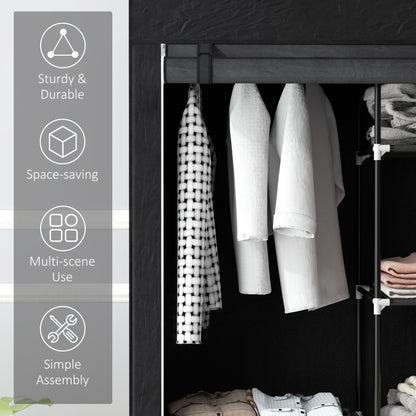 Fabric Wardrobe w/ Shelves Hanging Rail Foldable Wardrobe Black