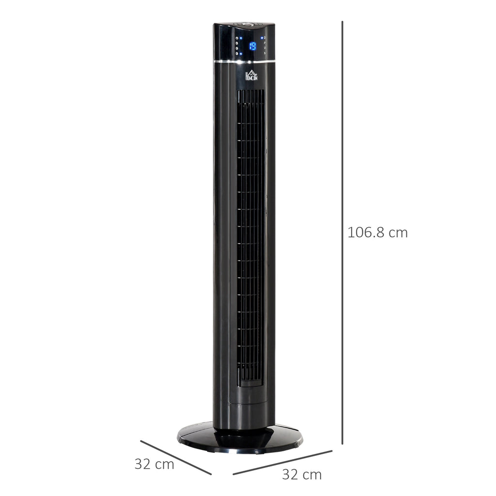 Anion Tower Fan for Bedroom, 42 inch, 6 m/s Powerful Velocity, Standing Floor Fan with 60° Oscillating, 3 Modes, 3 Speeds, 8 Hour Timer, LED Display, Remote Control, Black