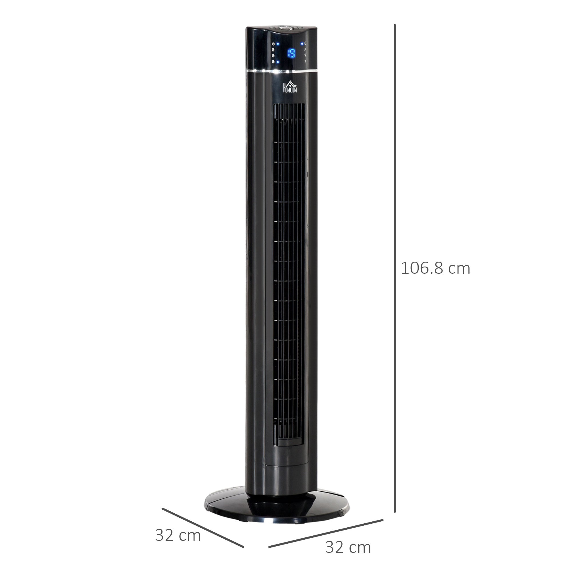 Anion Tower Fan for Bedroom, 42 inch, 6 m/s Powerful Velocity, Standing Floor Fan with 60° Oscillating, 3 Modes, 3 Speeds, 8 Hour Timer, LED Display, Remote Control, Black