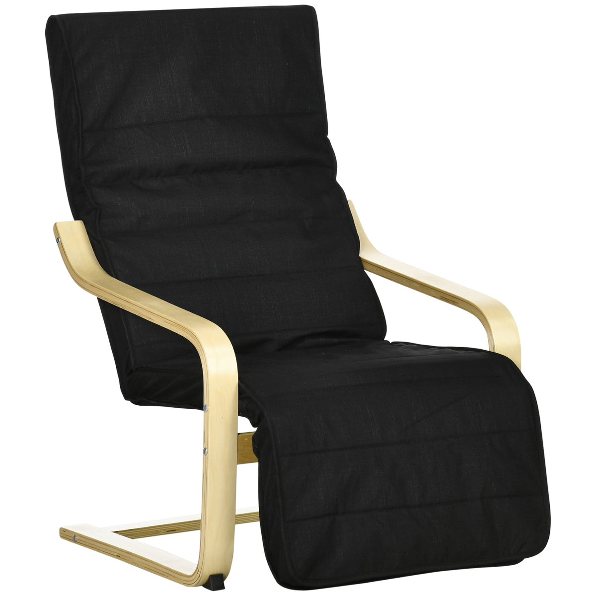 Wooden Armchair, Upholstered Linen Lounge Chair with Adjustable Footrest & Removable Cushion, Poang Chair for Living Room, Black