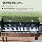 Outsunny BBQ Rotisserie Grill Roaster Charcoal Spit Roasting Machine for Chicken Turkey with 3-Level Grill Grate, Side Shelves