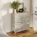 HOMCOM Fabric Chest of Drawers, Industrial Bedroom Dresser with 8 Fabric Drawers, Steel Frame and Wooden Top for Nursery, Living Room, Hallway, Maple Wood-effect