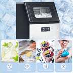 Commercial Ice Maker Machine, Freestanding Stainless Steel Ice Machine with Self-Cleaning, LCD Display, 45kg/24 Hours and 11kg Ice Storage for Home, Office, Bar, Restaurant, Supermarkets