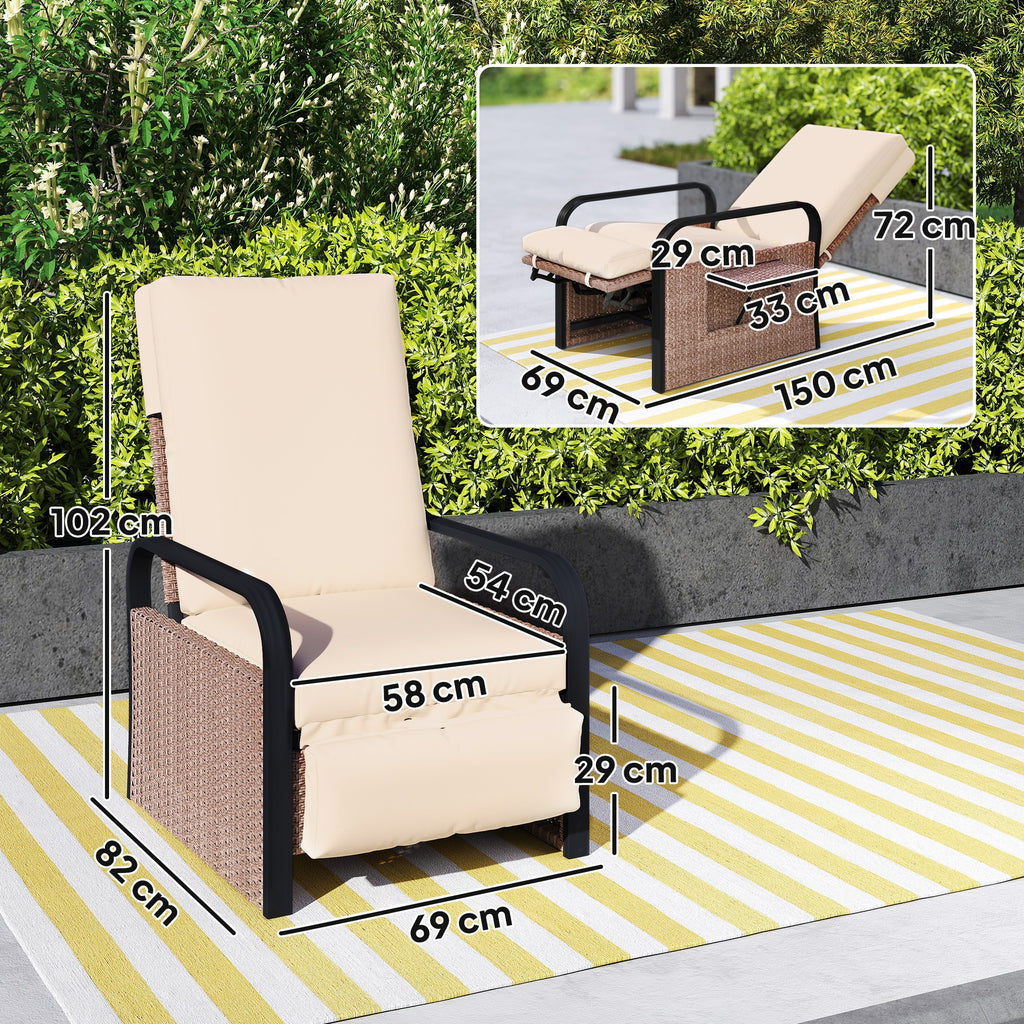 Outsunny 140° Reclining Rattan Armchair - Brown/Khaki