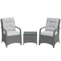 Outsunny 3 Pieces Rattan Bistro Set, Wicker Garden Furniture Set with Metal Frame, Cover, Glass Top Coffee Table, Light Grey