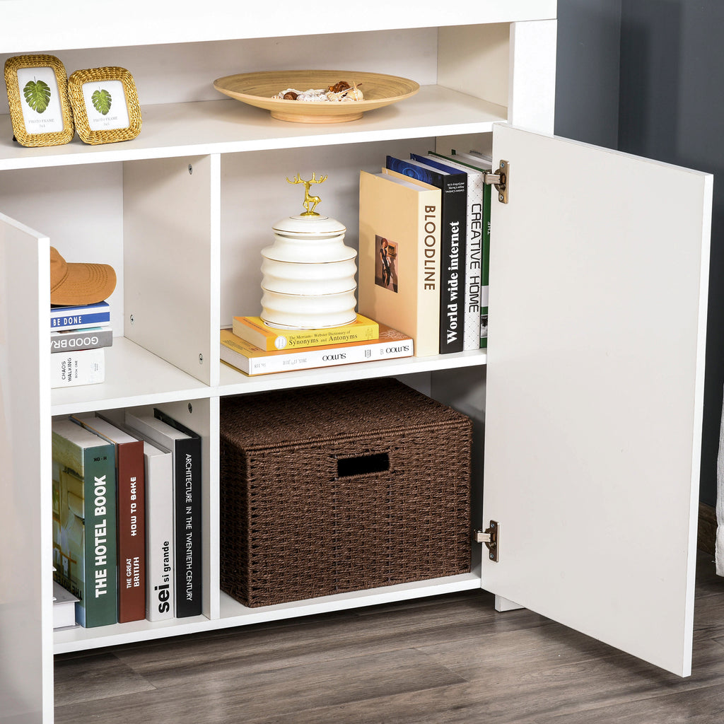 HOMCOM 2-Door Sideboard with LED Light, High Gloss Lighted Storage Cabinet with Shelves and Open Compartment, Modern Kitchen Sideboard for Dining Room, Living Room, 107 x 35 x 97cm, White