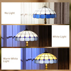 Tiffany-Style Floor Lamp with Handcrafted Stained Glass Shade, 152cm Tall Vintage Standing Lamp with Foot Switch and Dual Sockets for Living Room Bedroom, Bronze Tone and Blue