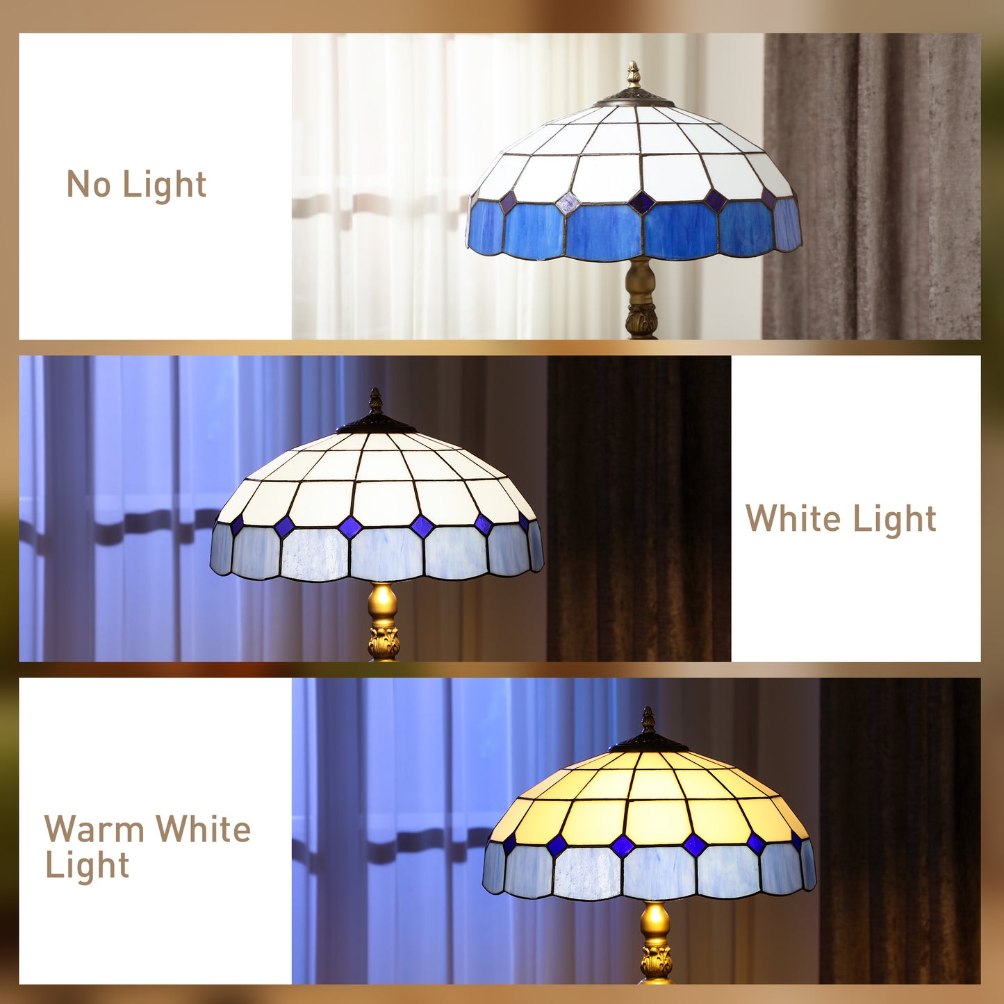 Tiffany-Style Floor Lamp with Handcrafted Stained Glass Shade, 152cm Tall Vintage Standing Lamp with Foot Switch and Dual Sockets for Living Room Bedroom, Bronze Tone and Blue