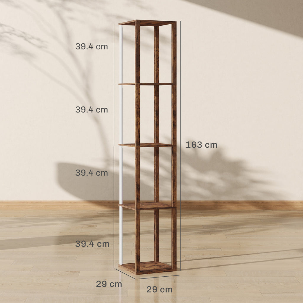 RGB LED Floor Lamp with Shelves, Modern Dimmable Standing Lamp with Remote Control, Adjustable Brightness & Speed for Living Room, Bedroom, Office, Rustic Brown