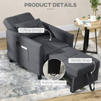 HOMCOM 3-In-1 Linen-Look Single Chair Bed with Adjustable Back & Eucalyptus Wood Sofa Frame - Grey