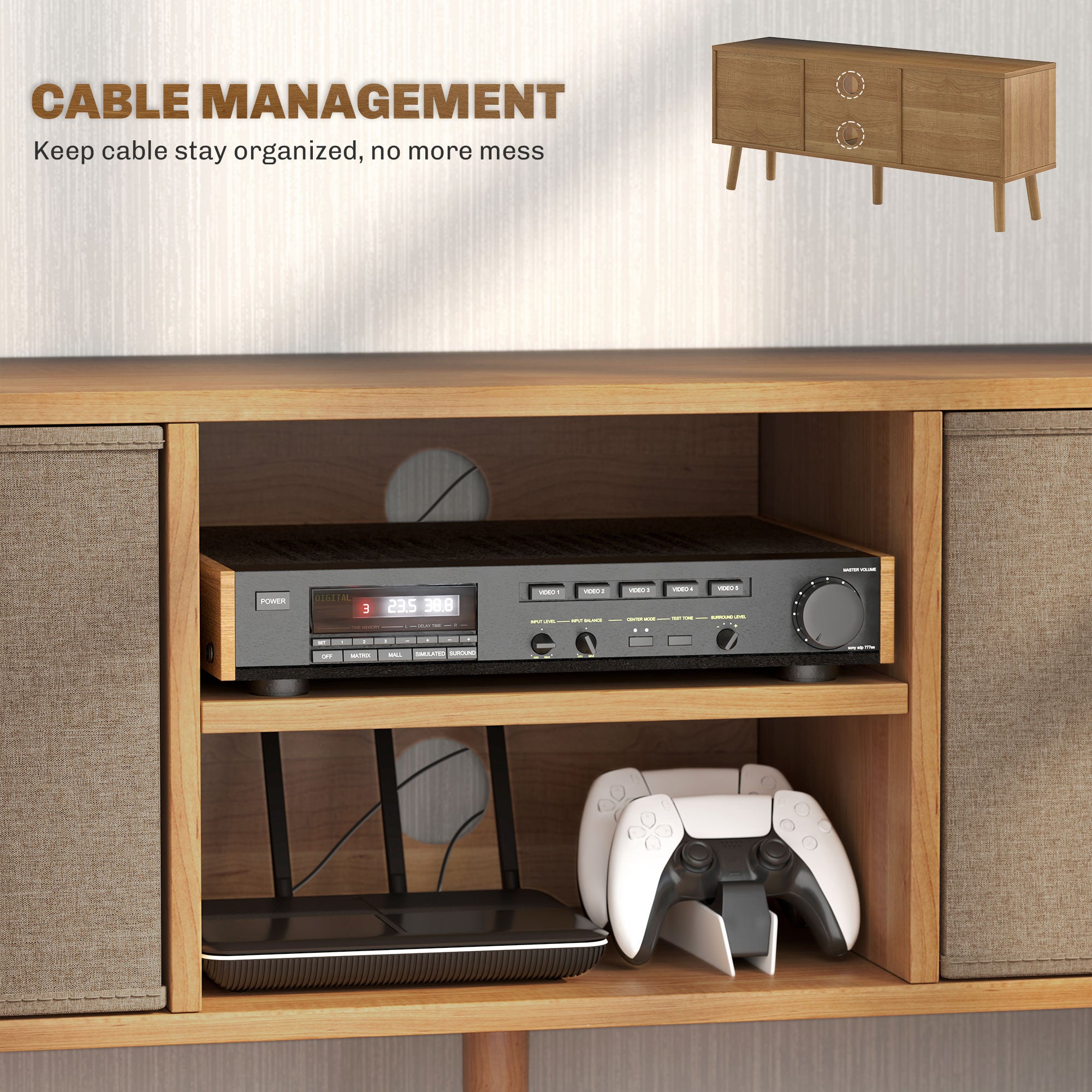 TV Cabinet Stand Unit for TVs up to 50'' with Foldable Drawers, Entertainment Centre for Living Room Brown