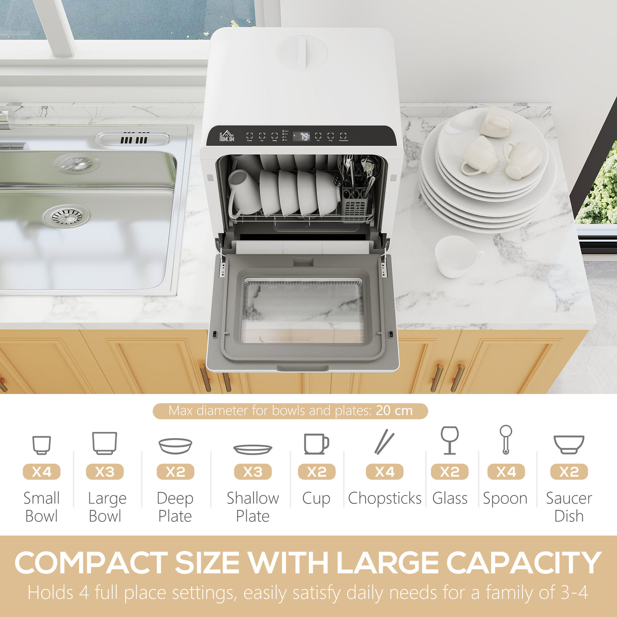 6L Five-Mode Tabletop Dishwasher - White
