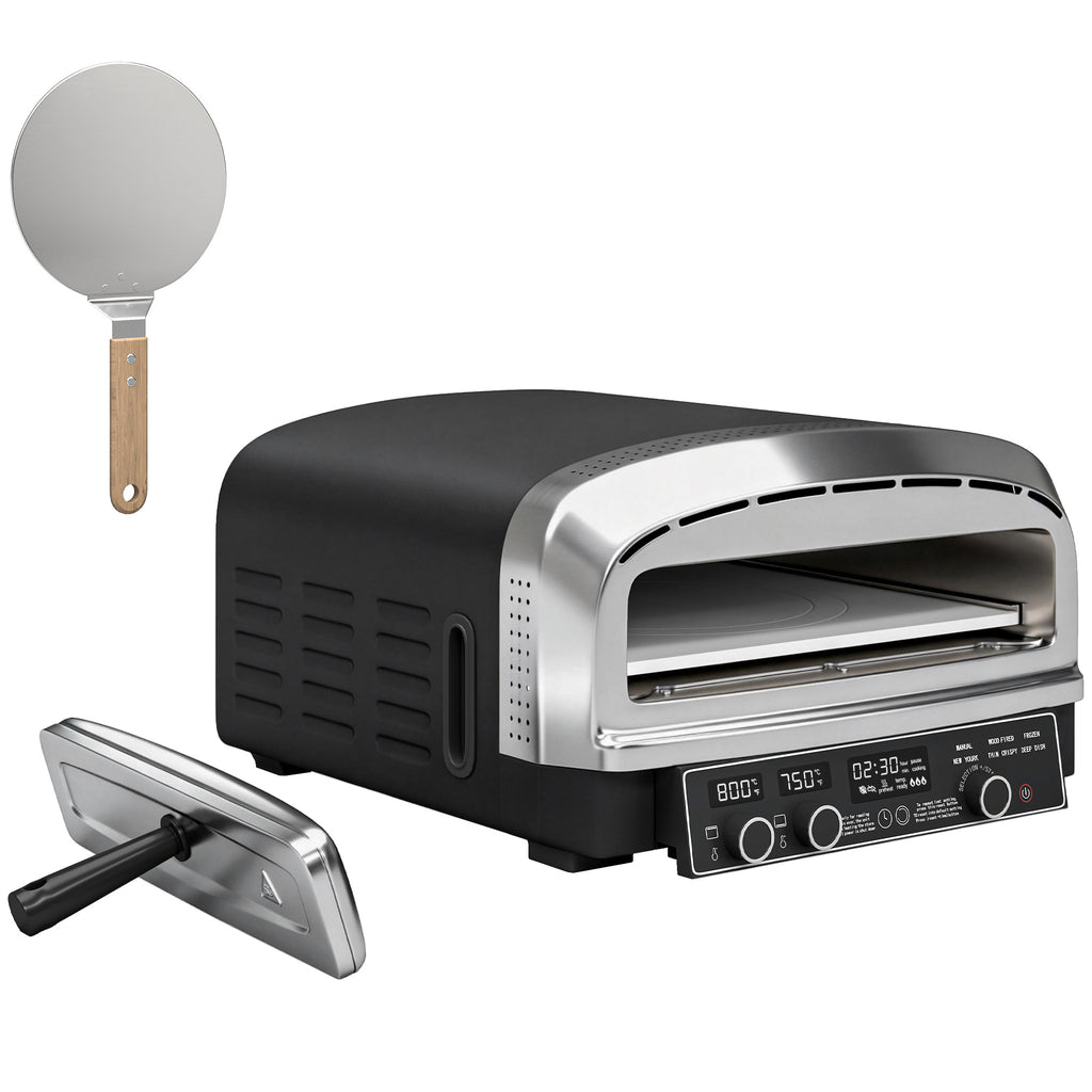 Outsunny Outdoor Pizza Oven Dual Heat Control 6 Presets Electric Pizza Maker with 37 cm Stone and Peel