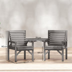 Outsunny Wooden Garden Bistro Set, 2 Seater Wooden Outdoor Table and Chairs with Parasol Hole for Patio, Light Grey