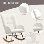 HOMCOM Teddy Fleece Rocking Chair - Cream White