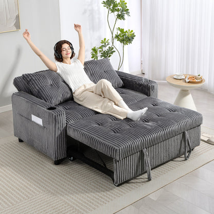 2 Seater Click Clack Sofa Bed with Pull Out Design, Corduroy Upholstery - Charcoal Grey