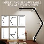 LED Desk Lamp, Dimmable Desk Light with Swing Arm and Clamp, Adjustable Eye-Caring Table Lamp with 2 Colour Modes & 5 Brightness Levels for Study, Drawing, Office, Architect, Task, Black