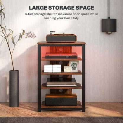 4-Tier Corner TV Stand with Storage, LED Lights, Cable Management, Small Entertainment Centre for TVs up to 29", for Living Room, Bedroom, Brown Wood Effect