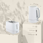 Kettle and Toaster Set, 1.7L 3000W Fast Boil Kettle & 2 Slice Toaster Kitchen Set with 6 Level Browning Controls, Defrost, Reheat, White