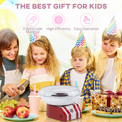 Candy Floss Machine for Kids & Adults, 550W  Retro Cotton Maker for Sugar or Candies,  Including 10 Candyfloss Sticks, Non-Slip Base, Red & White